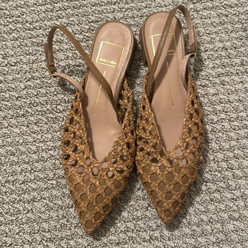 Dolce Vita Tan Woven Pointed Slingback Flats - Picture 3 of 4